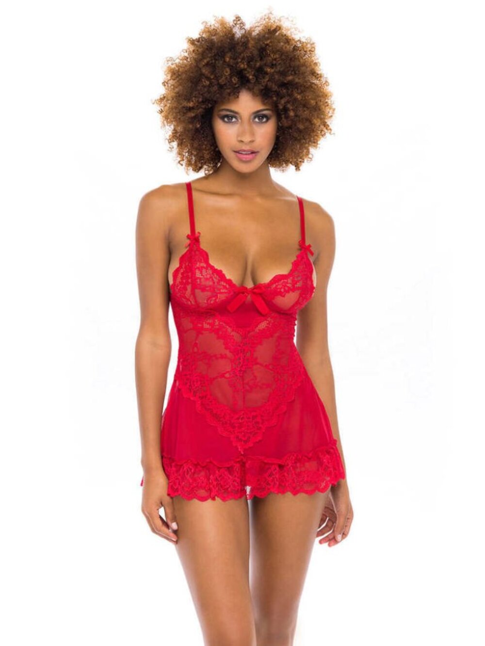 OH LA LA CHERI Size M Red Valentine Lace & Bow Babydoll G String Lingerie Set‎